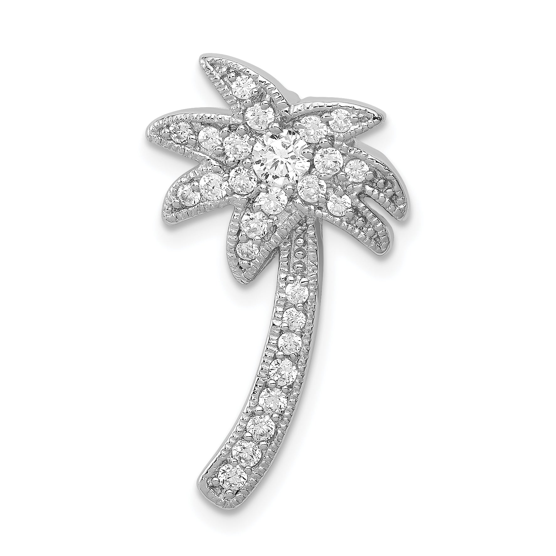 Sterling Silver Rhodium Plated CZ Palm Tree Chain Slide