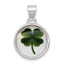Sterling Silver 4 Leaf Clover Clear Enamel Pendant