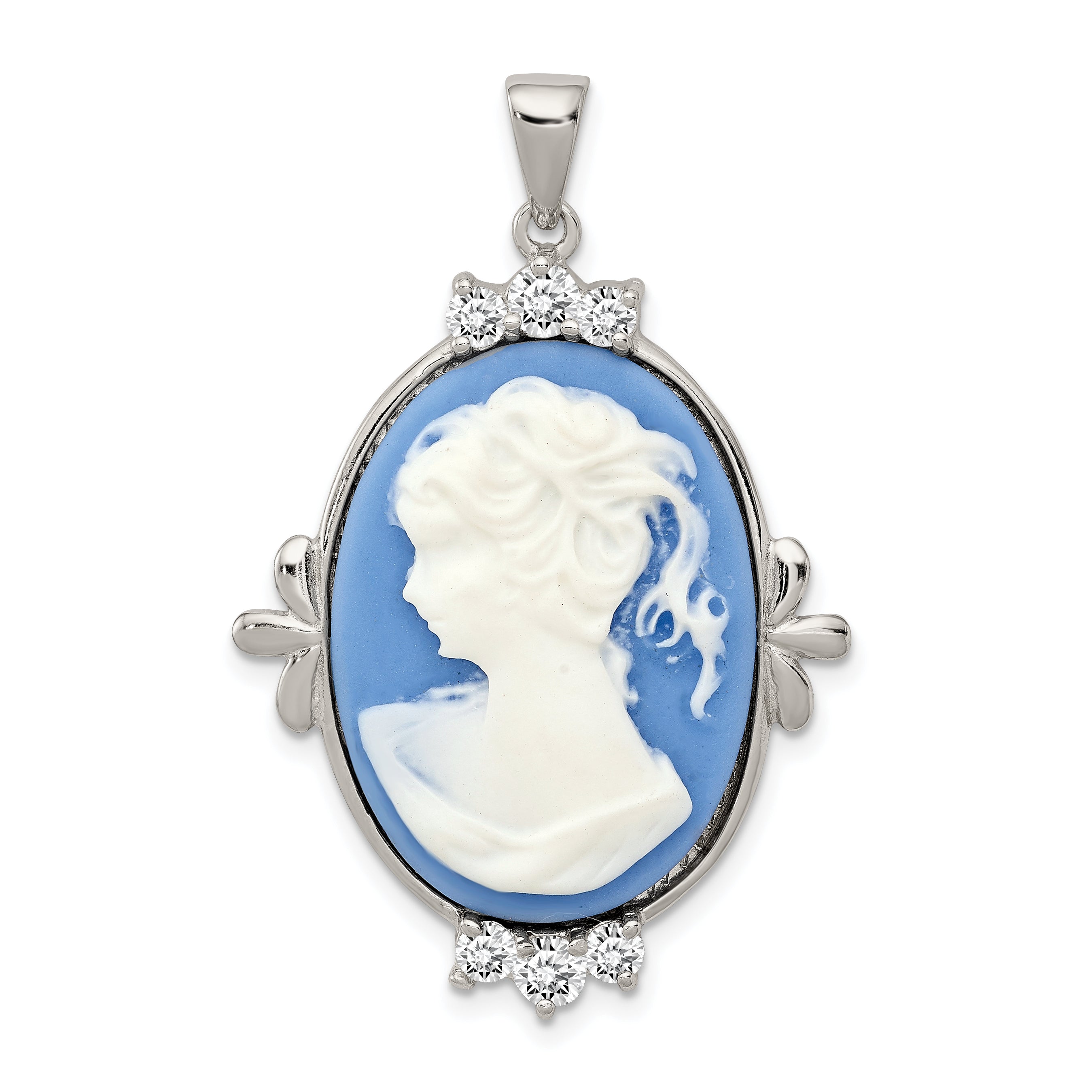Sterling Silver CZ Plastic Cameo Pendant