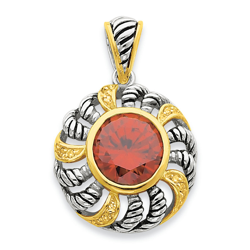 Sterling Silver Gold-plate Antique CZ Pendant