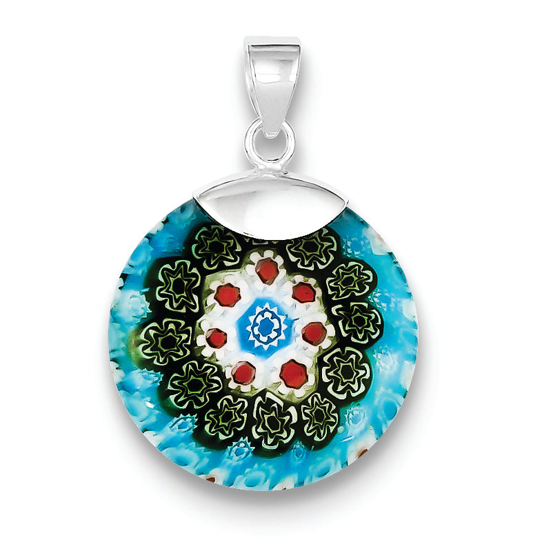 Sterling Silver Multicolored Glass Polished Circle Pendant