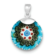 Sterling Silver Multicolored Glass Polished Circle Pendant