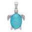Sterling Silver Created Opal Inlay Sea Turtle Pendant