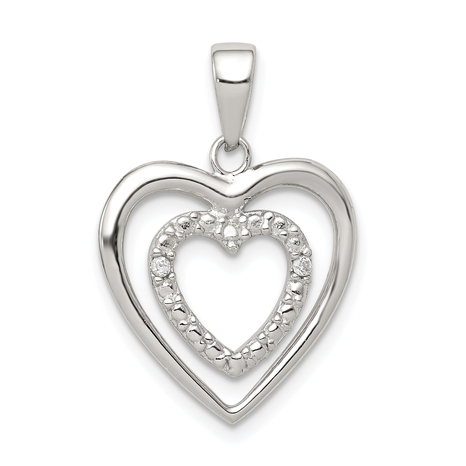 Sterling Silver CZ Double Heart Pendant