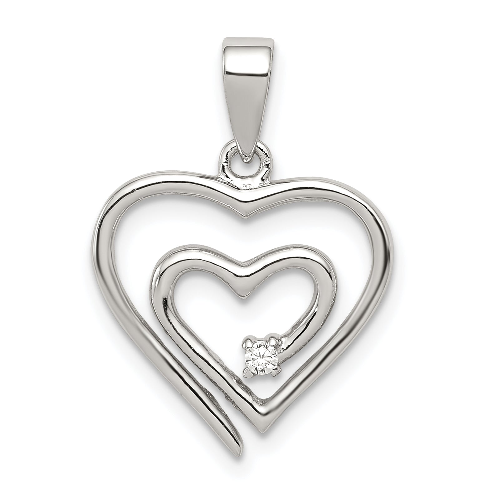 Sterling Silver Single CZ Heart Pendant