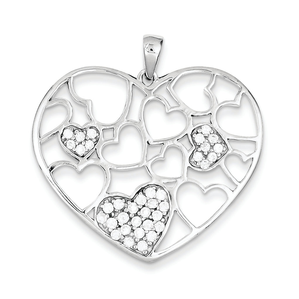 Sterling Silver Polished & CZ Hearts Pendant