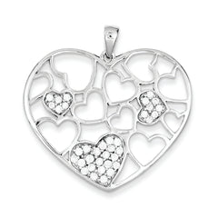 Sterling Silver Polished & CZ Hearts Pendant