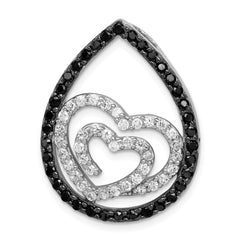 Sterling Silver White & Black CZ Heart Teardrop Slide