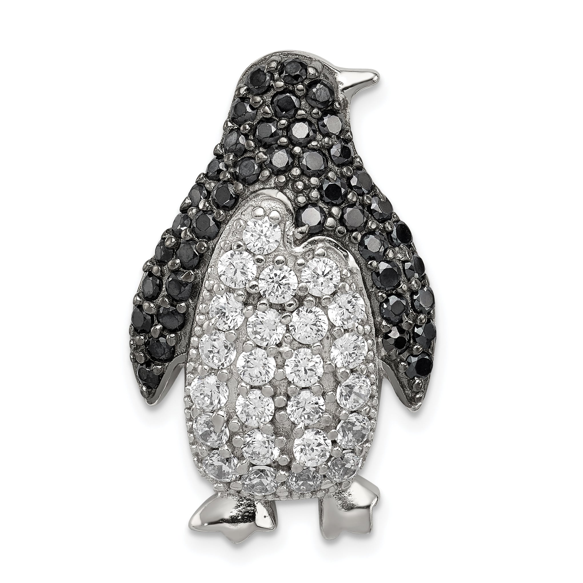 Sterling Silver Black & White CZ Penguin Slide