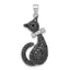Sterling Silver Black & White CZ Cat with Bow Pendant