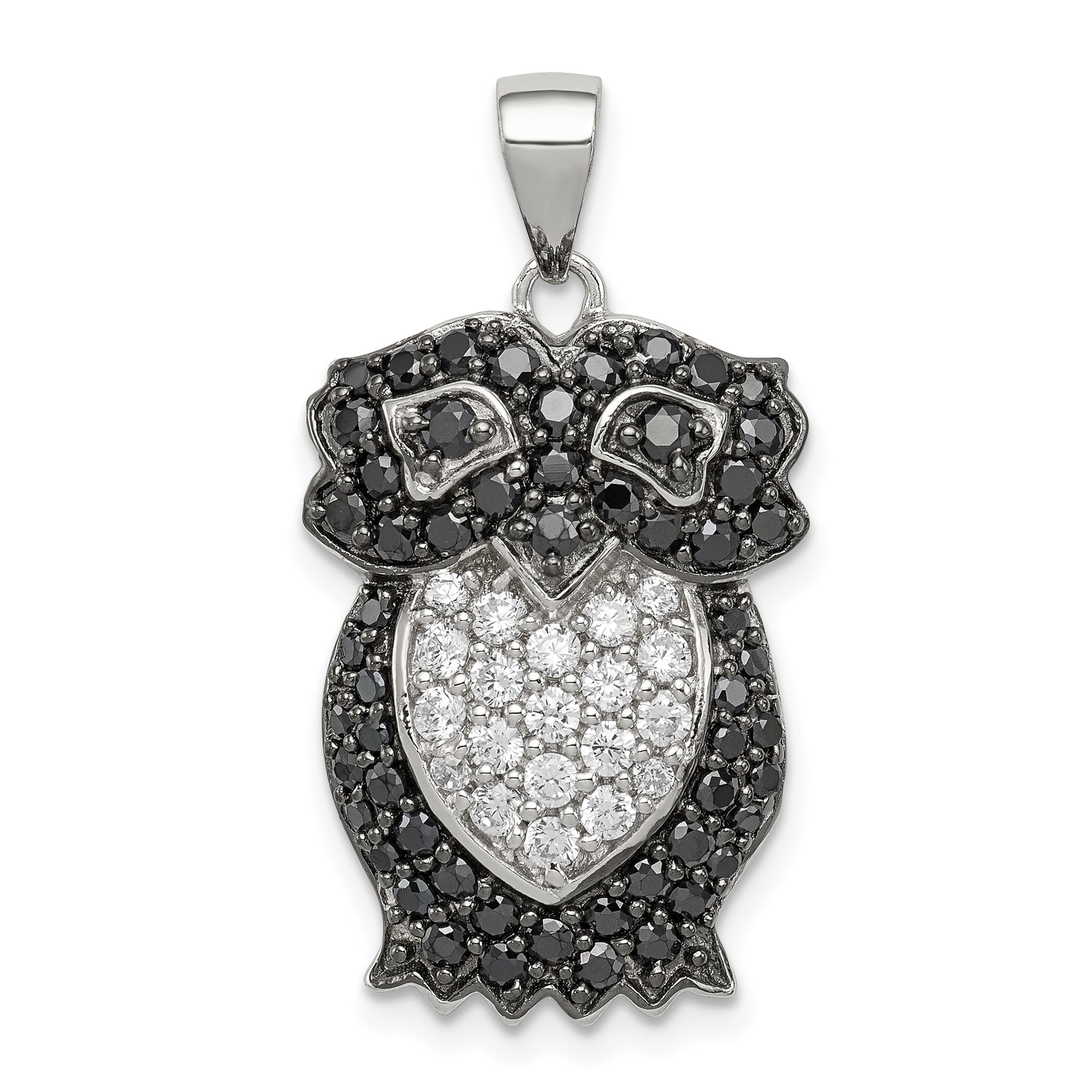 Sterling Silver Black & White CZ Owl Pendant