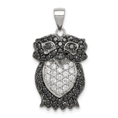 Sterling Silver Black & White CZ Owl Pendant