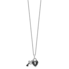 Sophia Jewelers Sterling Silver Black and White Diamond Heart and Key Necklace
