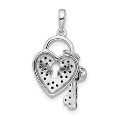 Sophia Jewelers Sterling Silver Black and White Diamond Heart and Key Necklace