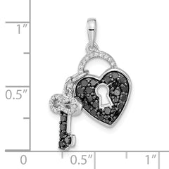 Sophia Jewelers Sterling Silver Black and White Diamond Heart and Key Necklace