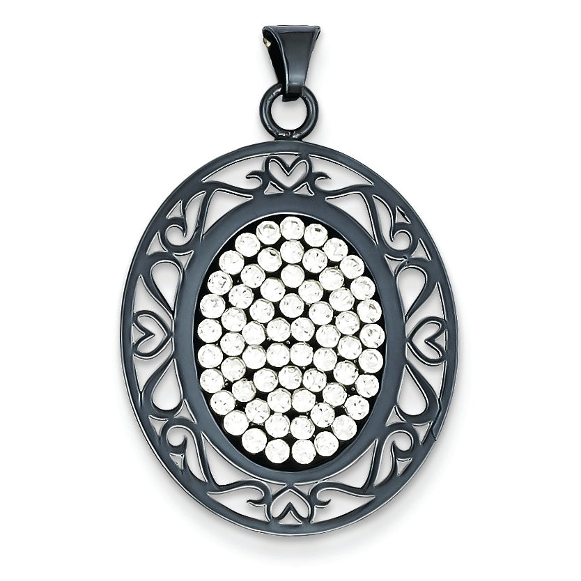 Sterling Silver Black Ceramic White Swarovski Elements Oval Pendant
