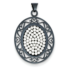 Sterling Silver Black Ceramic White Swarovski Elements Oval Pendant