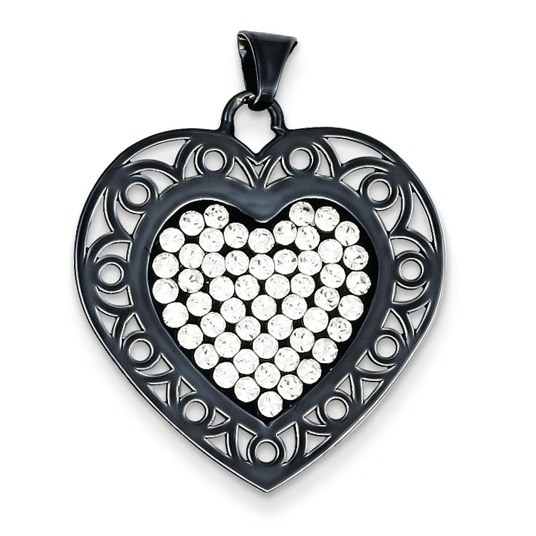 Sterling Silver Black Ceramic White Swarovski Elements Heart Pendant