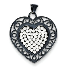 Sterling Silver Black Ceramic White Swarovski Elements Heart Pendant