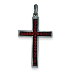 Sterling Silver Black Ceramic Red Swarovski Elements Cross Pendant