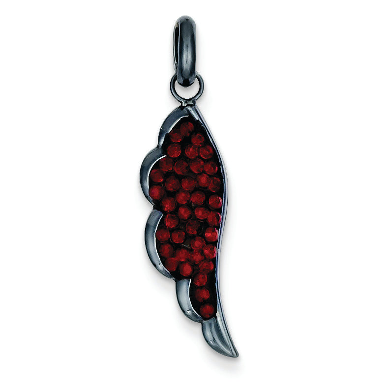 Sterling Silver Black Ceramic Red Swarovski Elements Wing Pendant