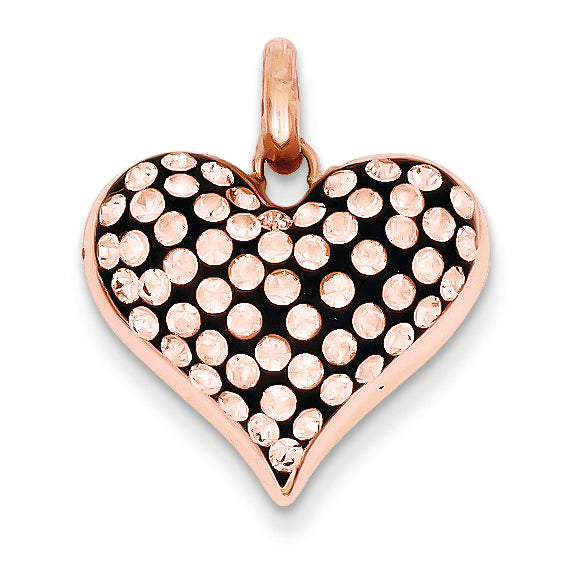 Sterling Silver Pink Ceramic Rose Swarovski Elements Heart Pendant