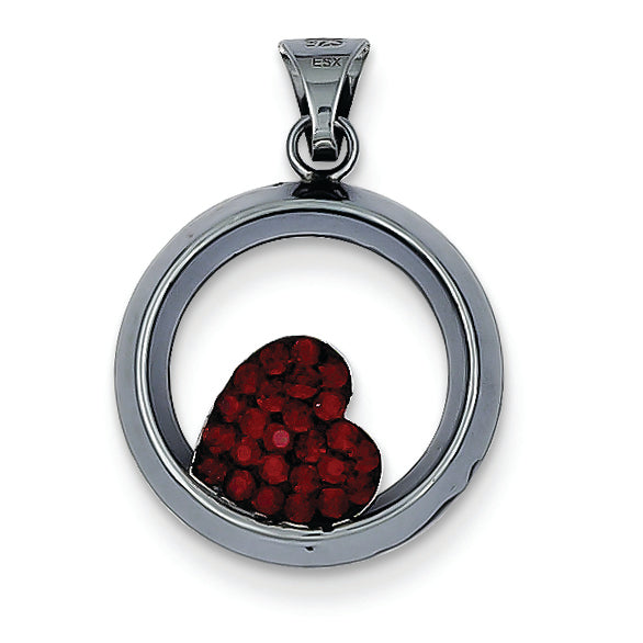 Sterling Silver Black Ceramic Swarovski Elements Heart Circle Pendant