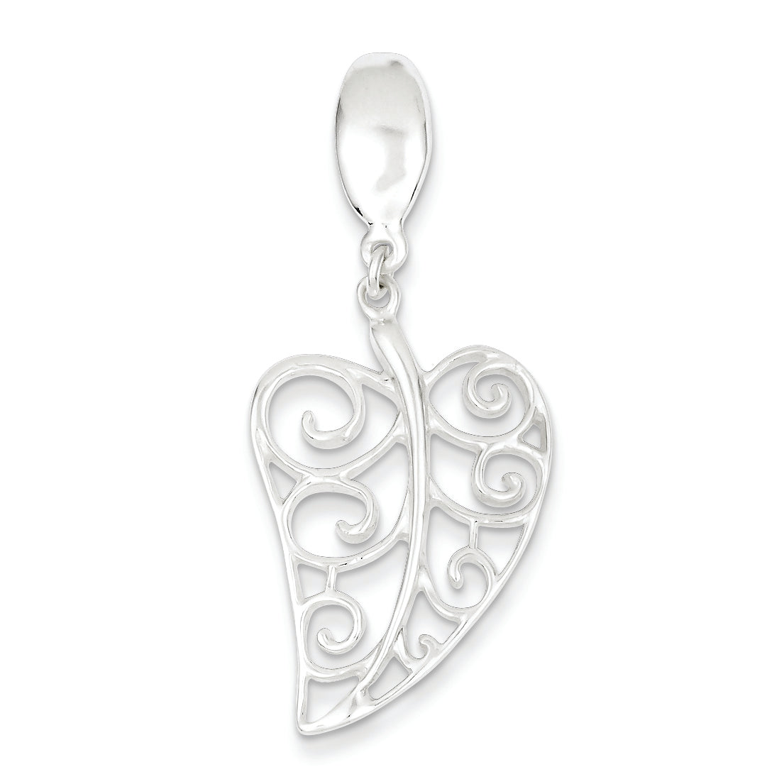Sterling Silver Polished Filigree Leaf Pendant