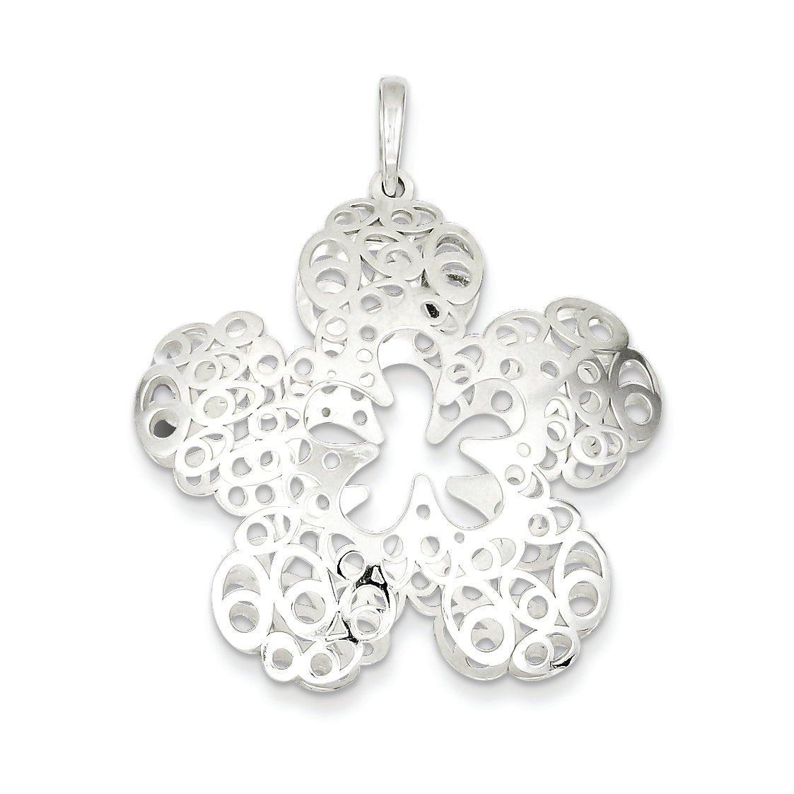 Sterling Silver Polished Filigree Flower Pendant