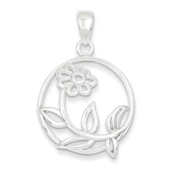 Sterling Silver Polished Flower Circle Pendant