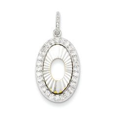 Sterling Silver and Flash Gold Plated CZ Diamond Cut Oval Pendant
