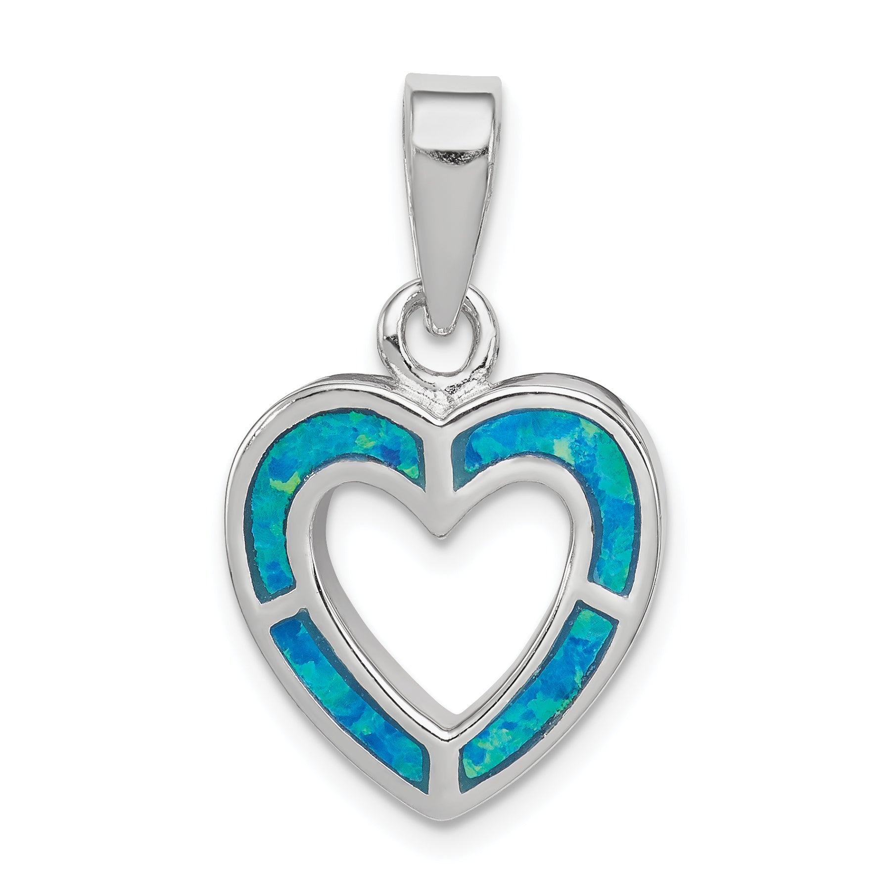 Sterling Silver Blue Inlay Created Opal Heart Pendant