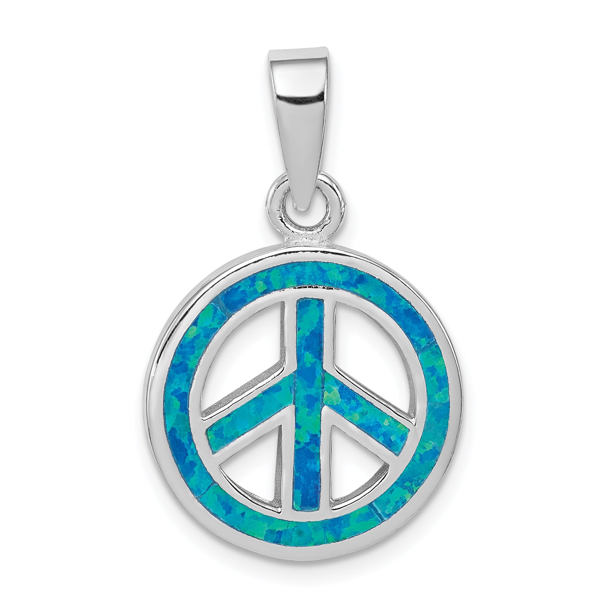 Sterling Silver Blue Inlay Created Opal Peace Sign Pendant
