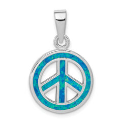 Sterling Silver Blue Inlay Created Opal Peace Sign Pendant