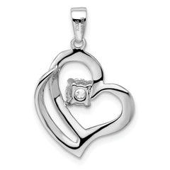Sterling Silver Rhodium Plated CZ Heart Pendant