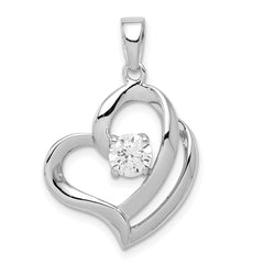 Sterling Silver Rhodium Plated CZ Heart Pendant