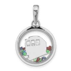 Sterling Silver Rhodium-plated Cable Car & Floating Glass Beads Pendant