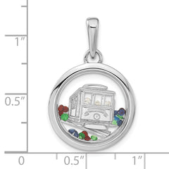 Sterling Silver Rhodium-plated Cable Car & Floating Glass Beads Pendant