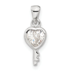 Sterling Silver Heart Shaped Key CZ Pendant