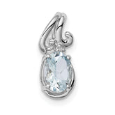 Sterling Silver Rhodium Plated Dia. & Aquamarine Oval Pendant