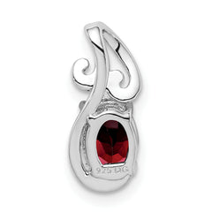 Sterling Silver Rhodium Plated Diamond & Garnet Oval Pendant