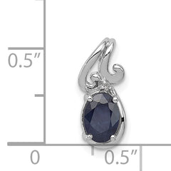 Sterling Silver Rhodium Plated Diamond & Sapphire Oval Pendant