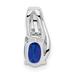 Sterling Silver Rhodium Plated Diamond & Sapphire Oval Pendant