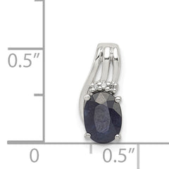 Sterling Silver Rhodium Plated Diamond & Sapphire Oval Pendant