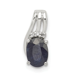 Sterling Silver Rhodium Plated Diamond & Sapphire Oval Pendant