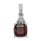 Sterling Silver Rhodium Plated Diamond Garnet Cushion Pendant