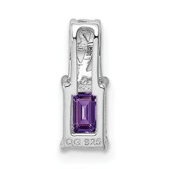 Sterling Silver Rhodium Plated Amethyst Rectangle Pendant