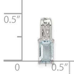 Sterling Silver Rhodium Plated Aquamarine Rectangle Pendant