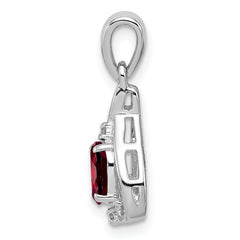 Sterling Silver Rhodium Plated Diamond & Garnet Oval Pendant