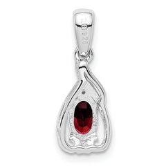 Sterling Silver Rhodium Plated Diamond & Garnet Oval Pendant